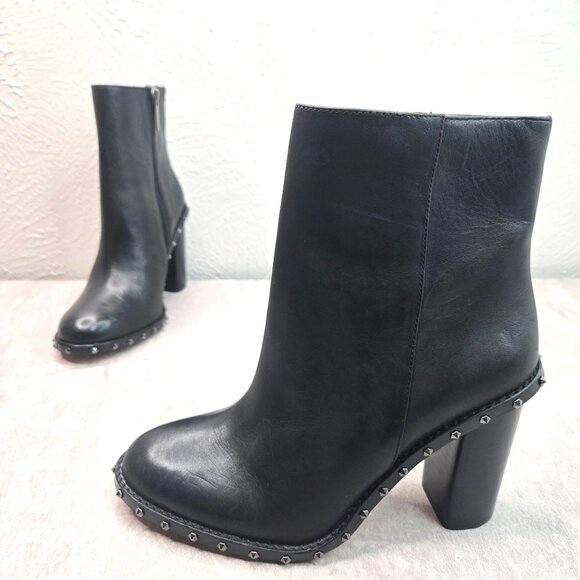 Gianni Bini Edgy Spike Stud Boot 6.5 Black Leather Chunky Block Heel Grunge Goth - Picture 1 of 10